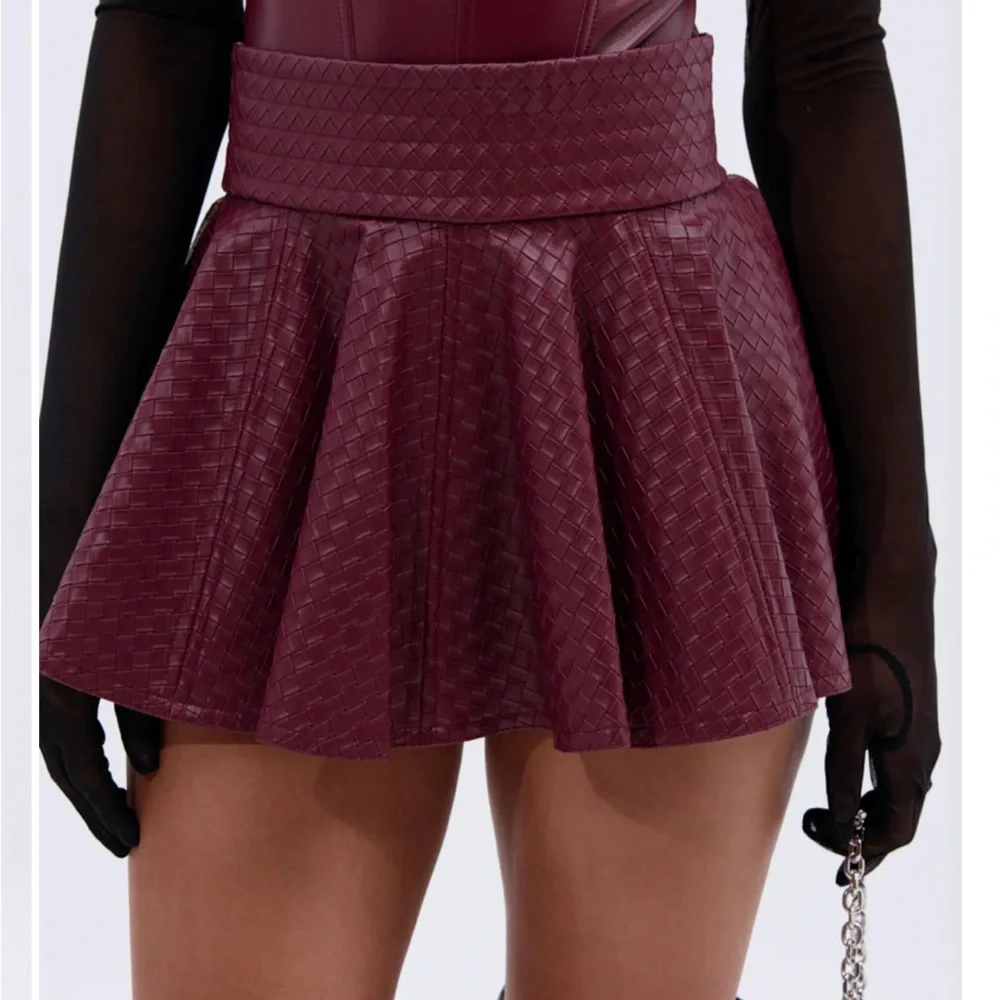 AKIRA Textured Burgundy Skater Skirt - Picture 1 of 4